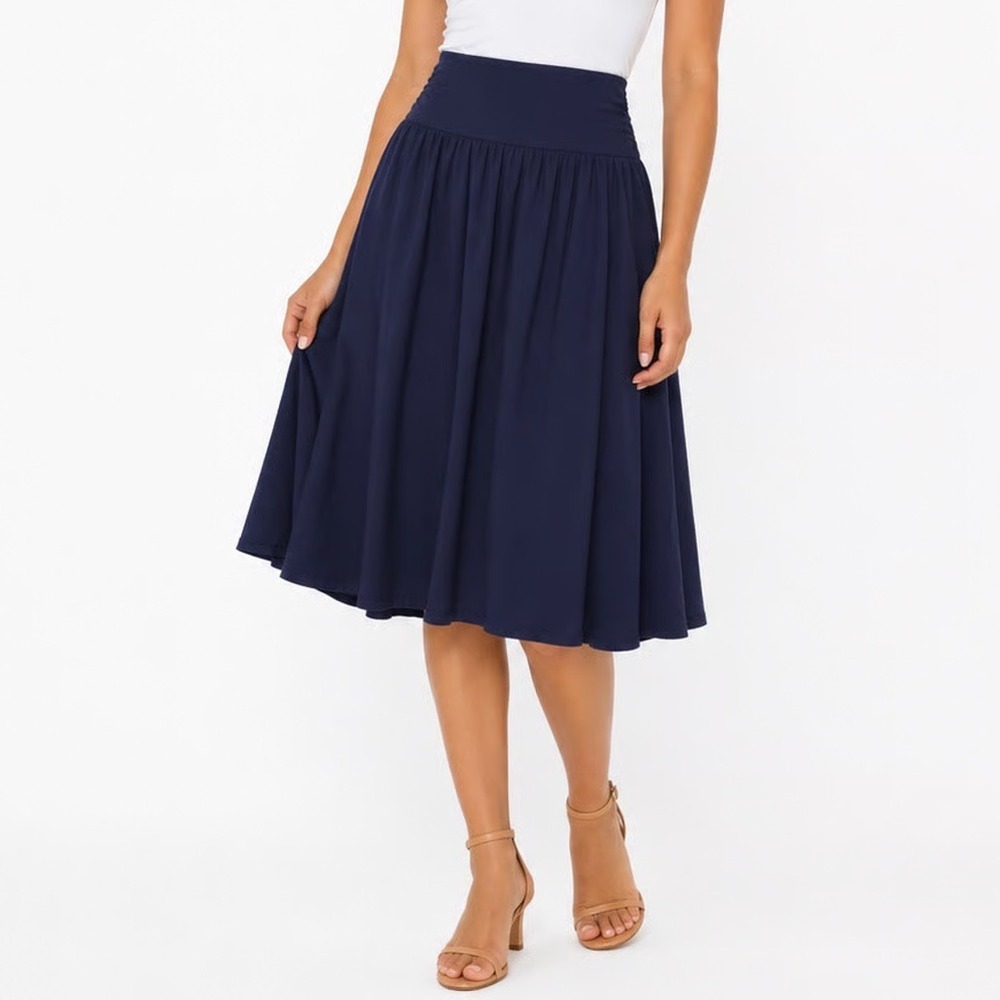 Simlu Navy Blue Pleated Midi Skirt S541 Made in USA Small